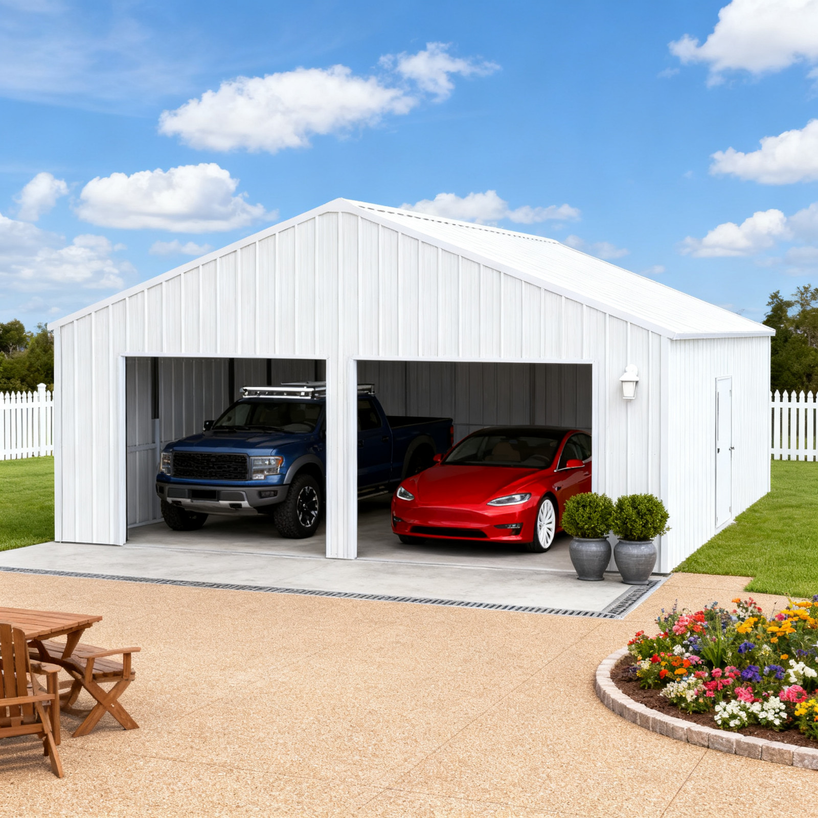 22' x 23' Double Garage Steel Barn Shed Outdoor Heavy Duty Carport Storage Shed