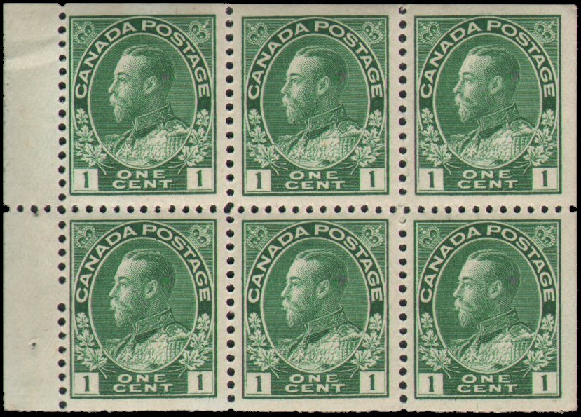 Canada #104a MNH booklet pane of 6 with selvage