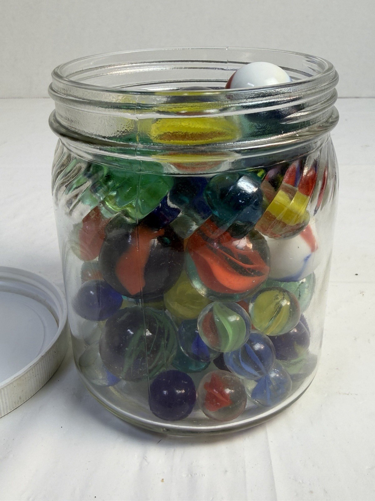 Mixed Vintage Marbles Lot 4.5” Jar Assorted Sizes As Is 