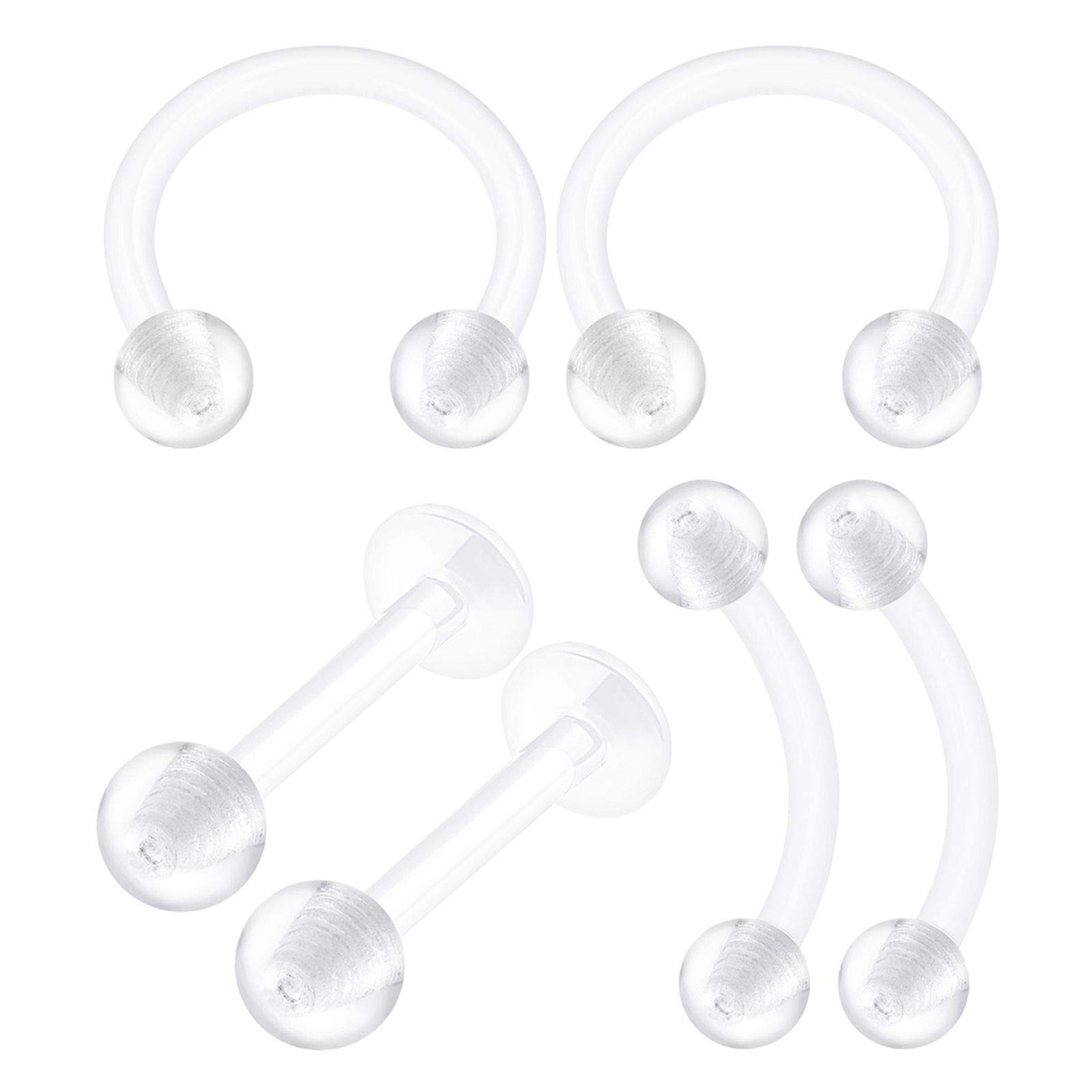 BanaVega 6PCS Bioplastic Clear Curved Piercing Retainer 1.2mm, 6pcs 8mm 