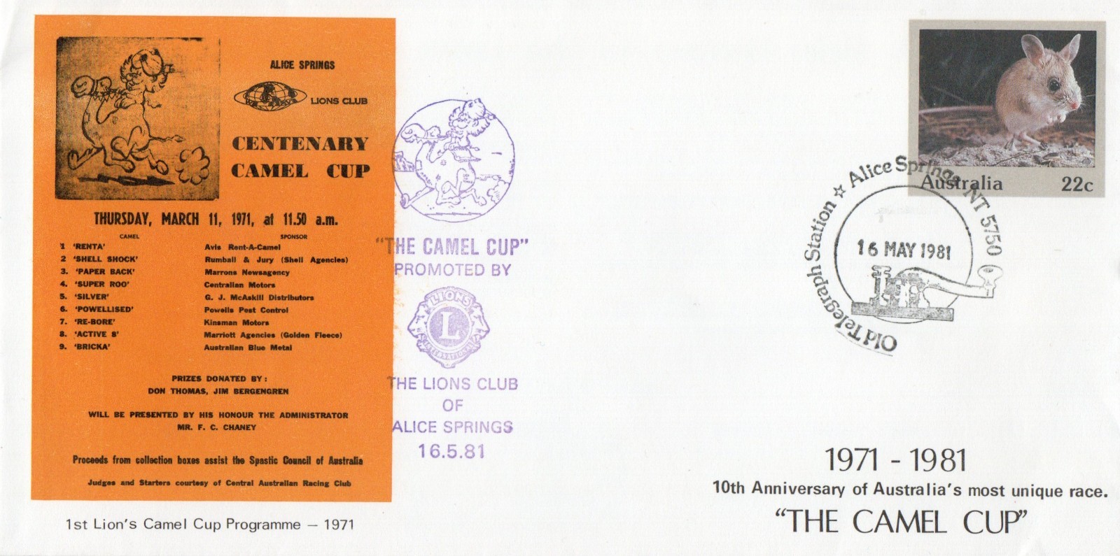 Stamps-Australia-March 81 Anniversary of Unique Camel Cup Race+ insert