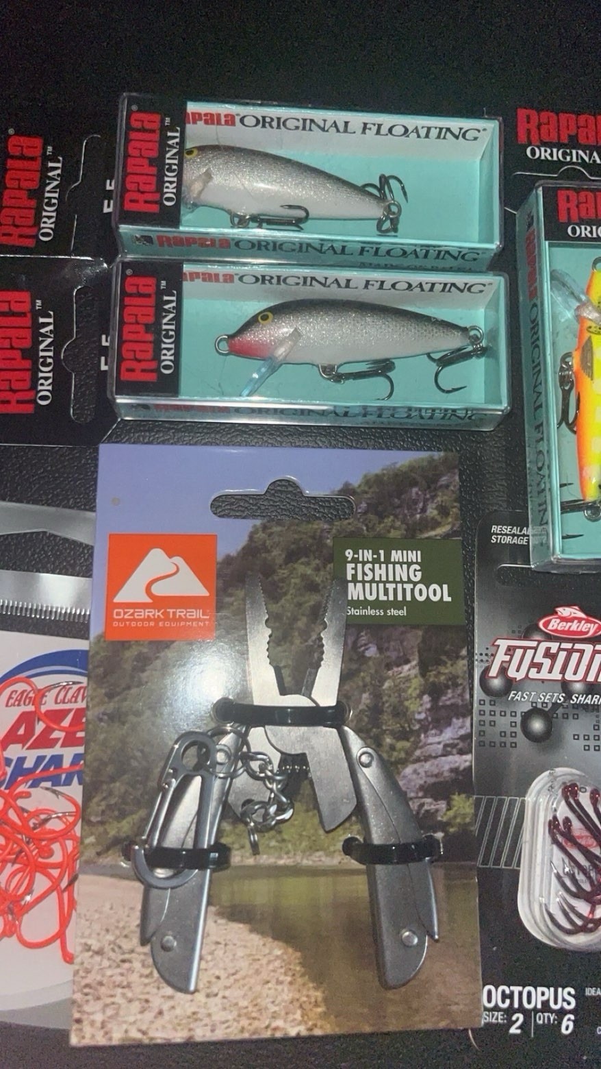 Rapala Lures, Berkley Hooks, Eagle Claw, Fishing Multitool, Mixed Lot 