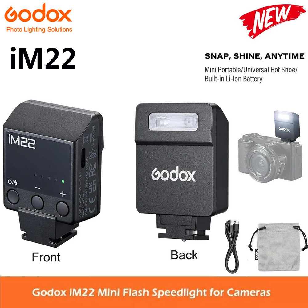 US Godox iM22 Mini Universal Hot Shoe Camera Flash Speedlite Built-in Battery