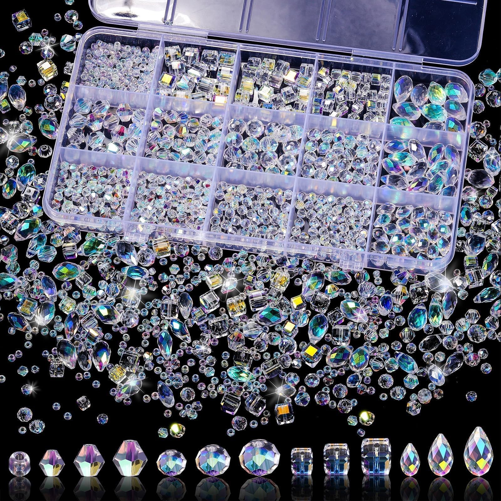 Song Xi 1500PCS Glass Beads for Jewelry Making, 4mm, 6mm, 8mm, AB White 