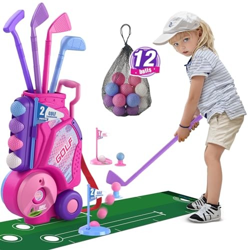 Toddler Golf Set 2-4 Years, Upgraded Kids Plastic Golf Clubs with putting mat