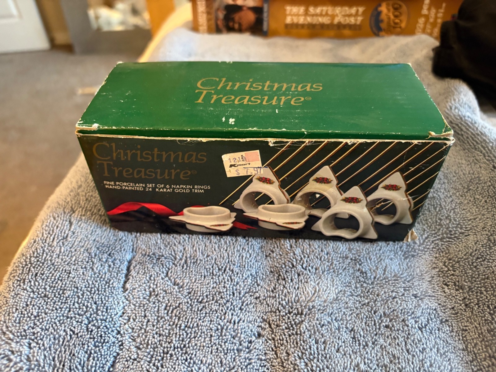 Vintage Treasures 6 Christmas Tree Porcelain Napkin Rings 24 KT Trim