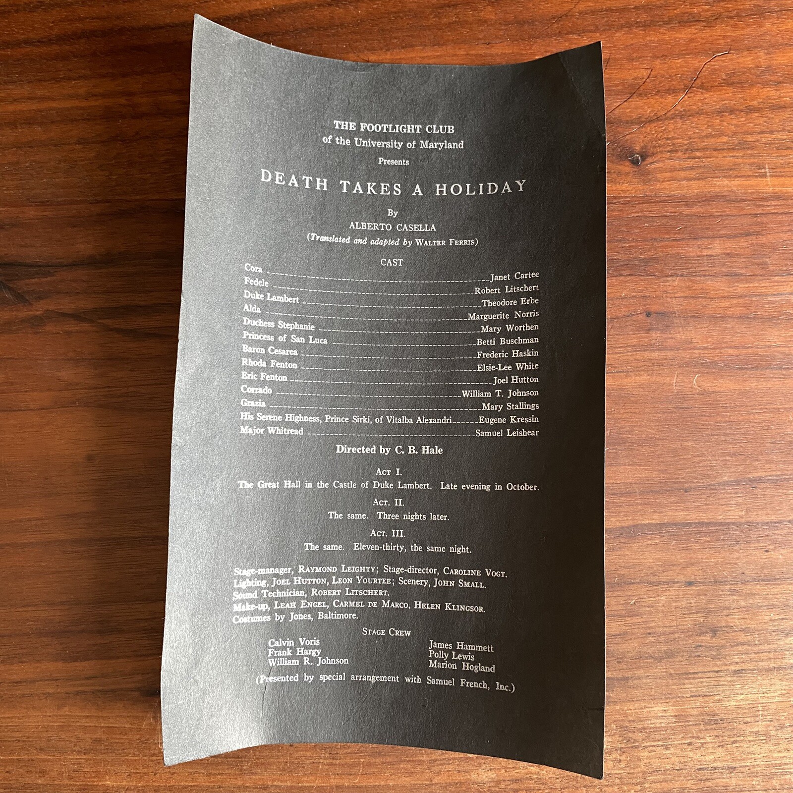 University Of Maryland “Death Takes A Holiday” Playbill 1934 Footlight Club