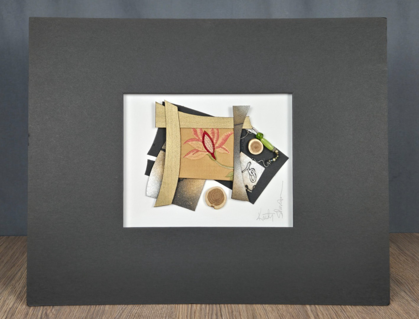 Kathy Sheldon 3D mixed media paper art, signed matted Michigan artist