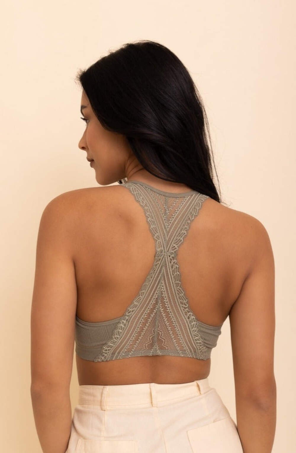 Lacey Racerback Seamless Bralette – Soft Wireless Lace Comfort
