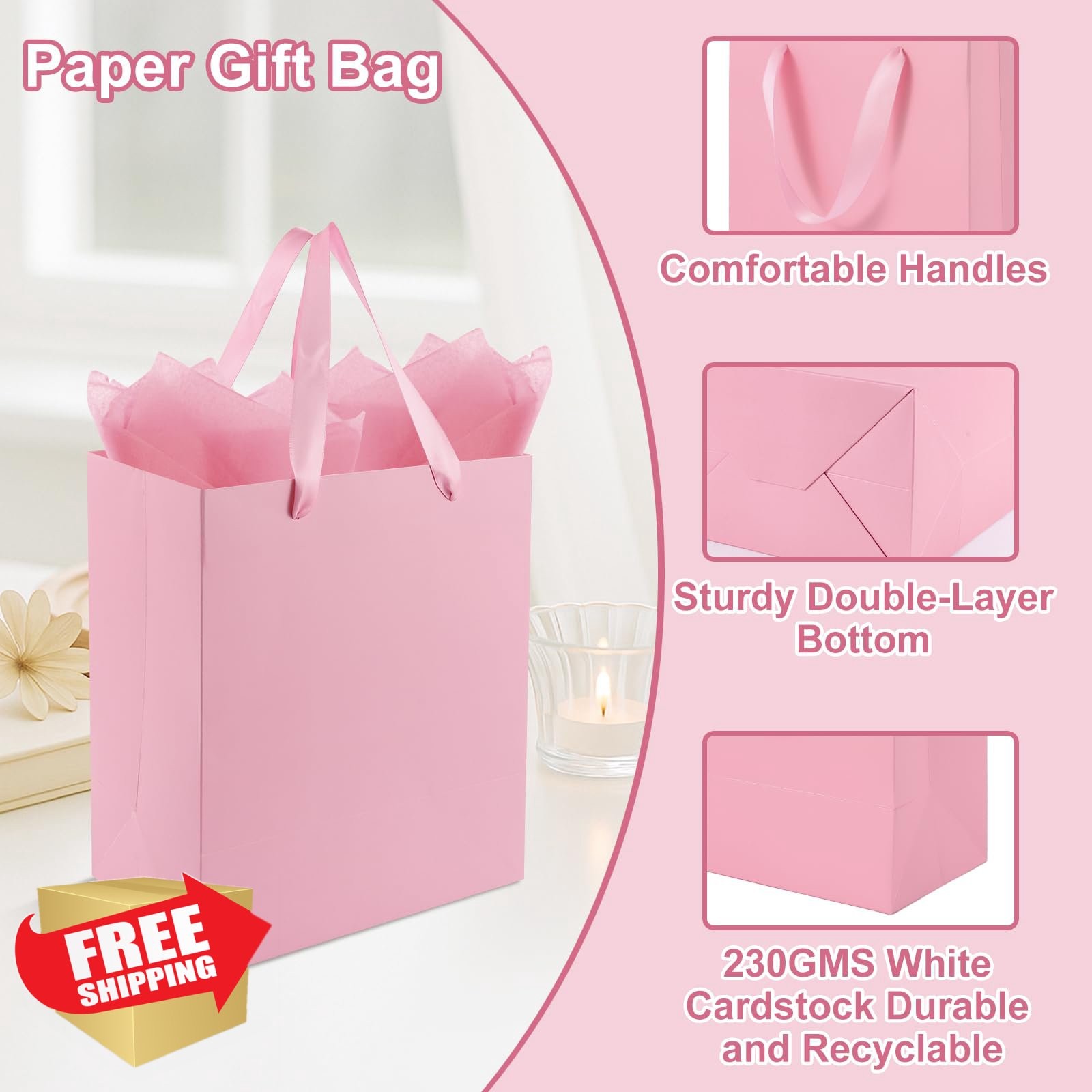 Epoesch Medium Purple Gift Bags 4 Pack Handles 8 Tissue Paper Party