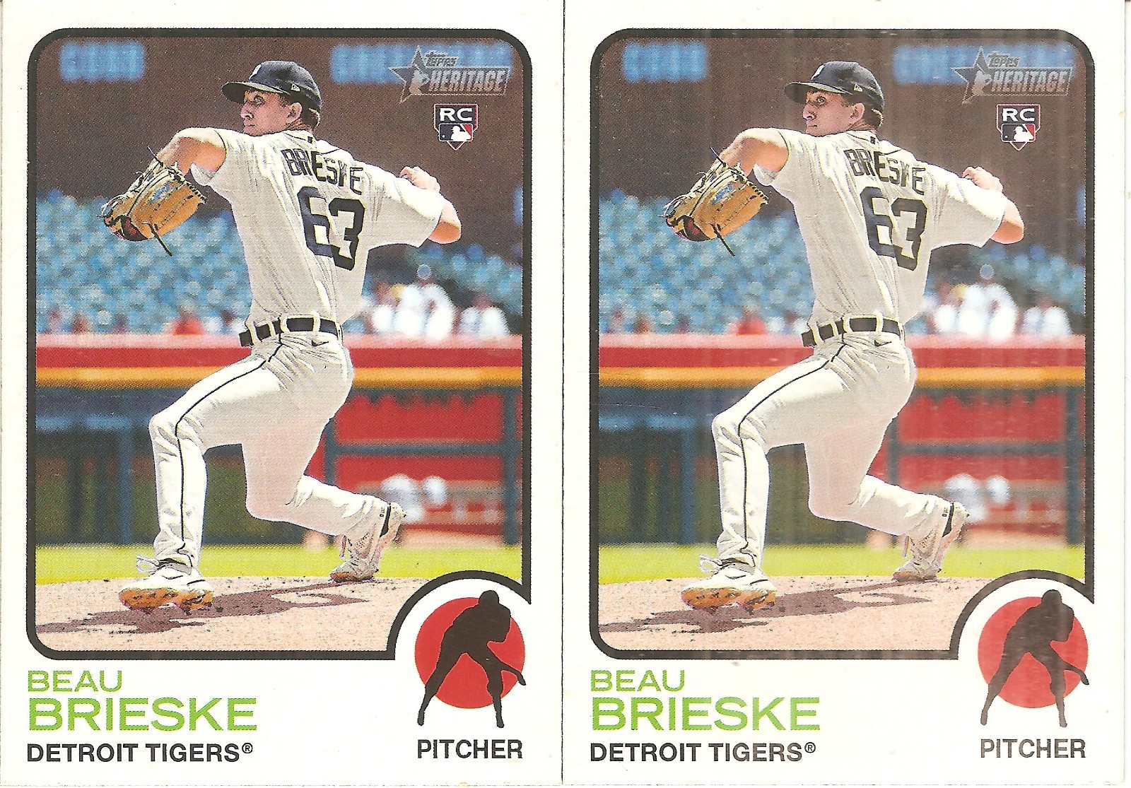2 CARD 2022 TOPPS HERITAGE BEAU BRIESKE ROOKIE BASEBALL CARD LOT