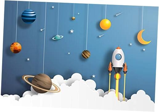 Outer Space Rocket Astronaut Backdrop for Baby Boy Kids Universe Planet 5x3ft