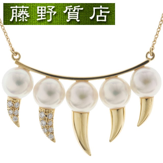 (New Finish) TASAKI Danger Fang Pearl Diamond Necklace K18 Yellow Gold Pearl P 1