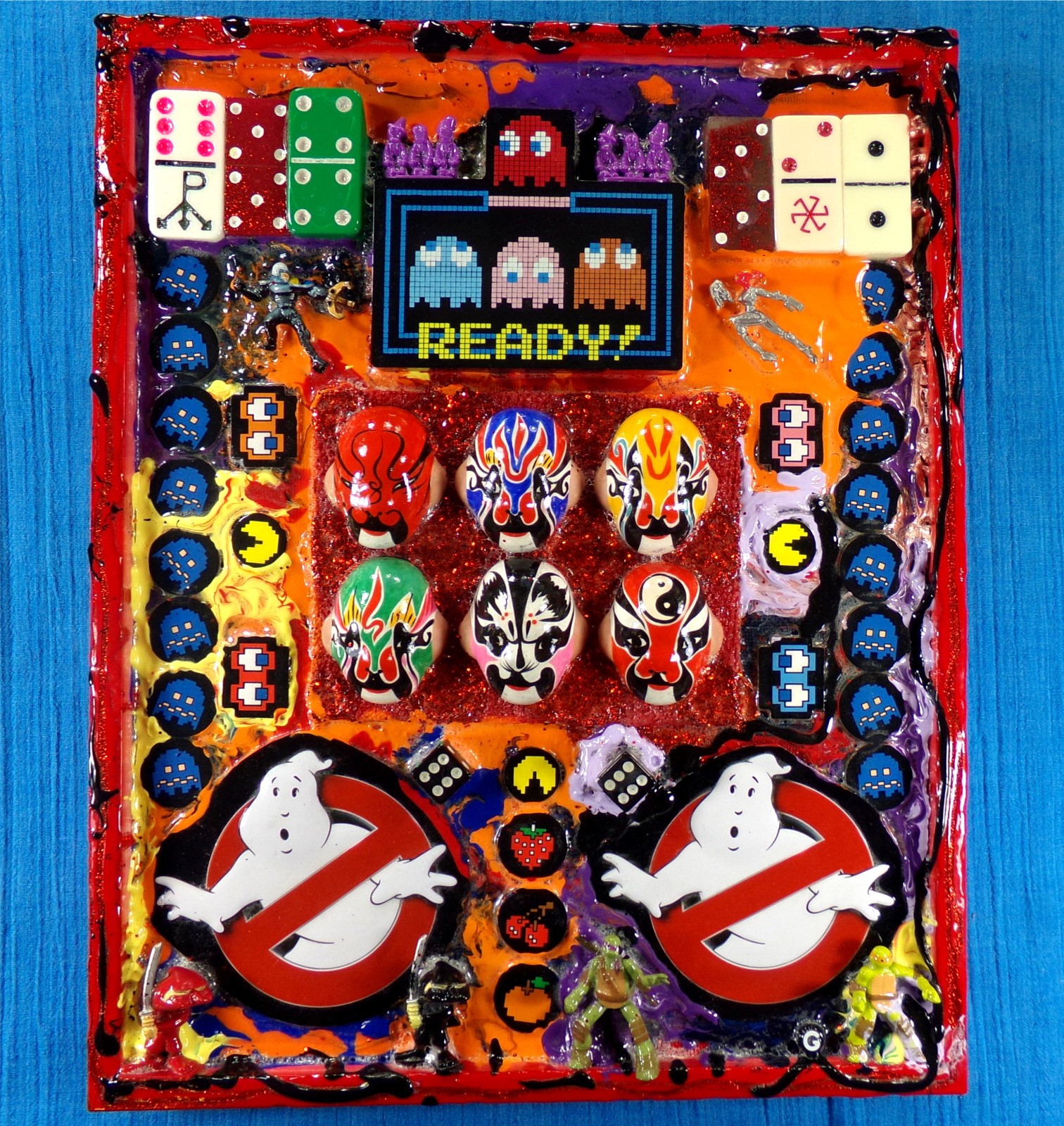 Original Art: Ghost Mask Assemblage, OOAK 3D Punk Collage Painting, Shiring 2026