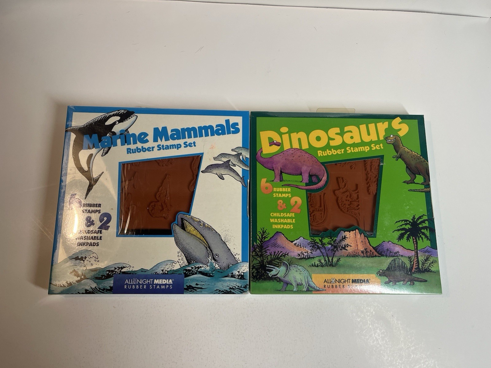 New All Night Media Stamp Sets Lot Of 2 Dinosaurs & Marine Mammals  Sealed New