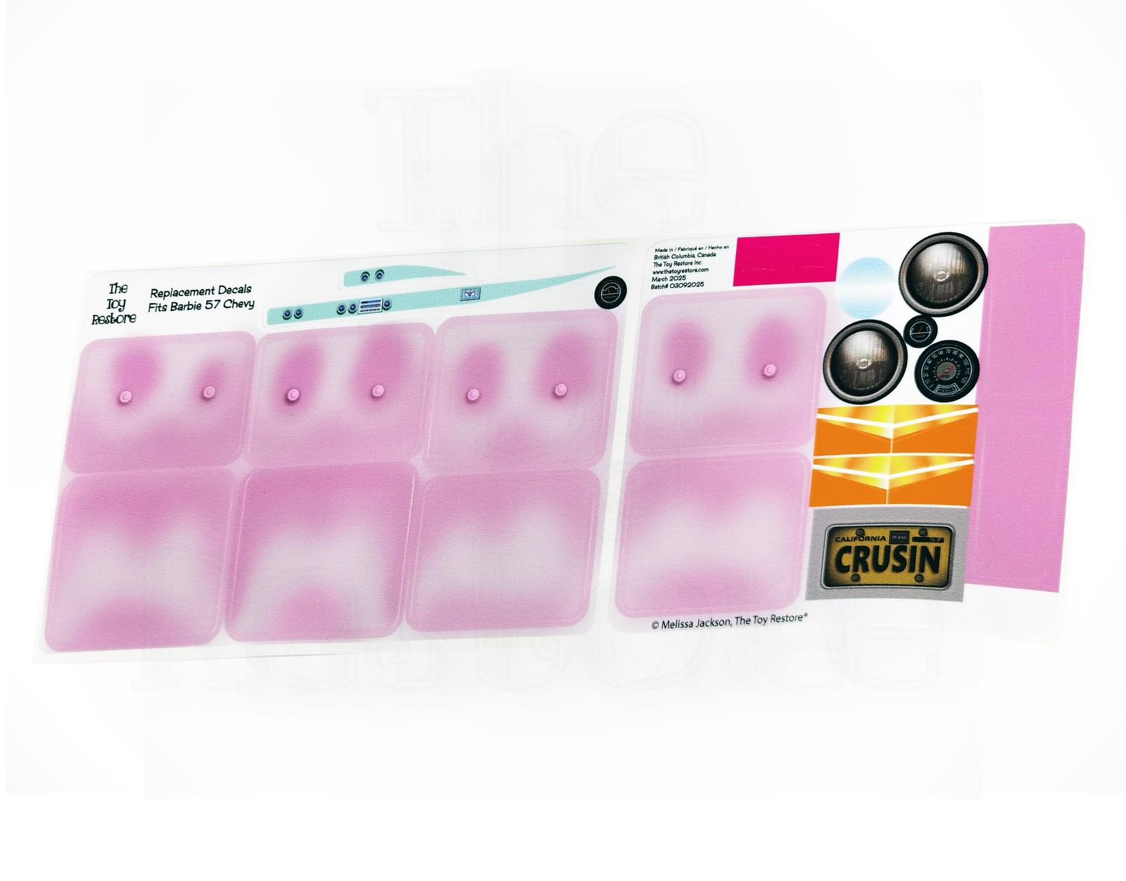 Toy Restore Replacement Stickers Fits Pink Doll 57 Chevy Bel Air Vintage Car