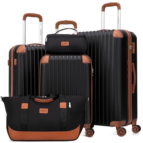 Luggage Sets 5 Piece Suitcases with Wheels, Suitcase Set ABS Hard Case Black