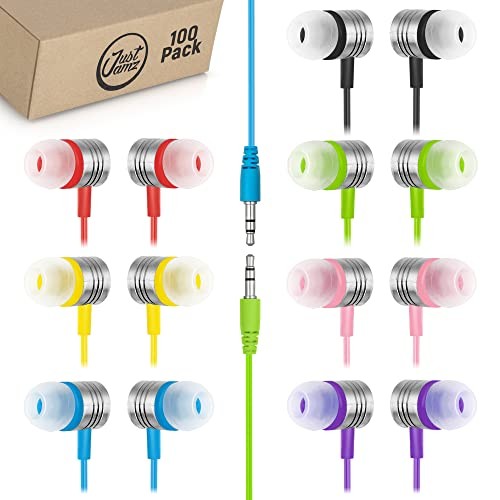 100 Pack Bulk Earbuds – Colorful Wired Ear Buds for Classroom, Students & 