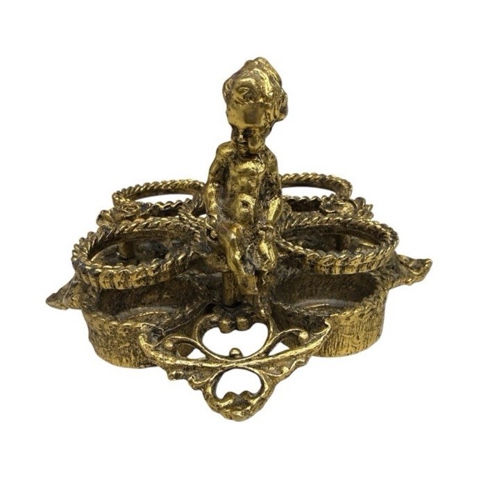 Ornate Brass Lipstick Holder with Cherub Figurine, Vintage Design