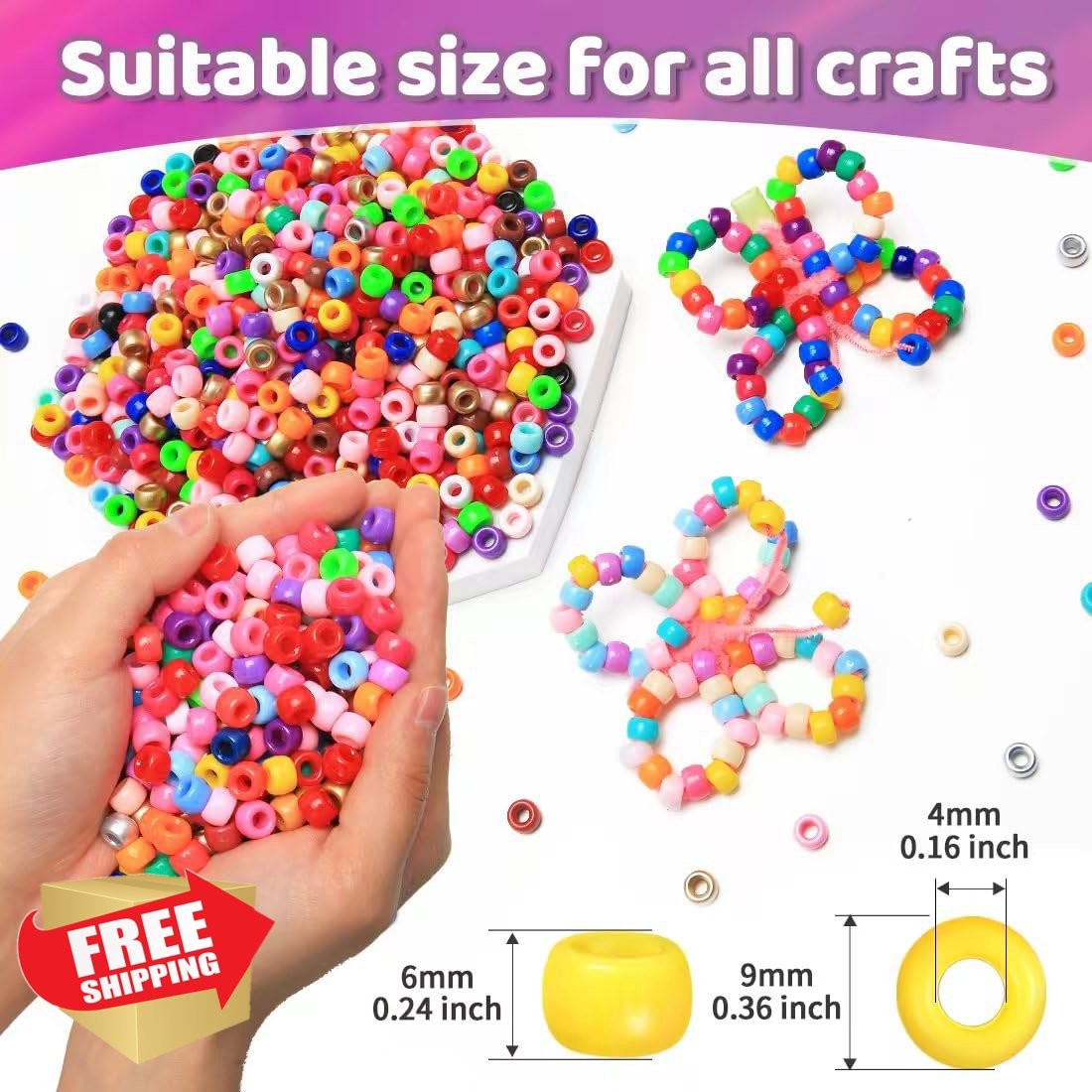 Praisebank Pony Beads, 4500pcs 6x9mm, Multi-Colored for Jewelry Making