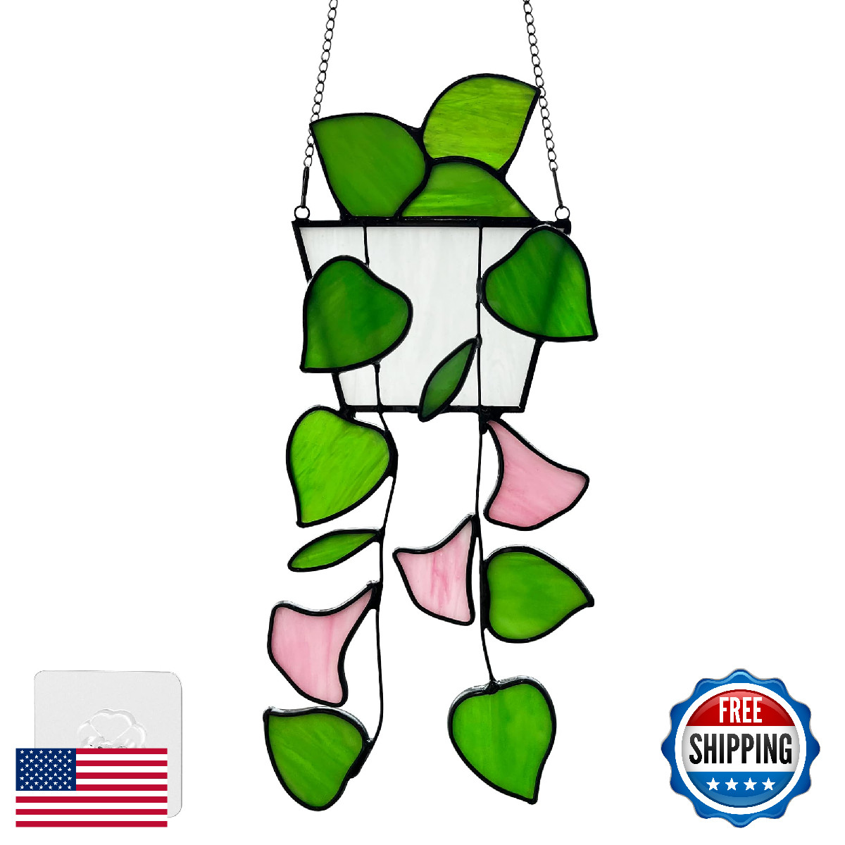 Stained Glass Plant Window Hanging Suncatcher, Handmade Art Deco