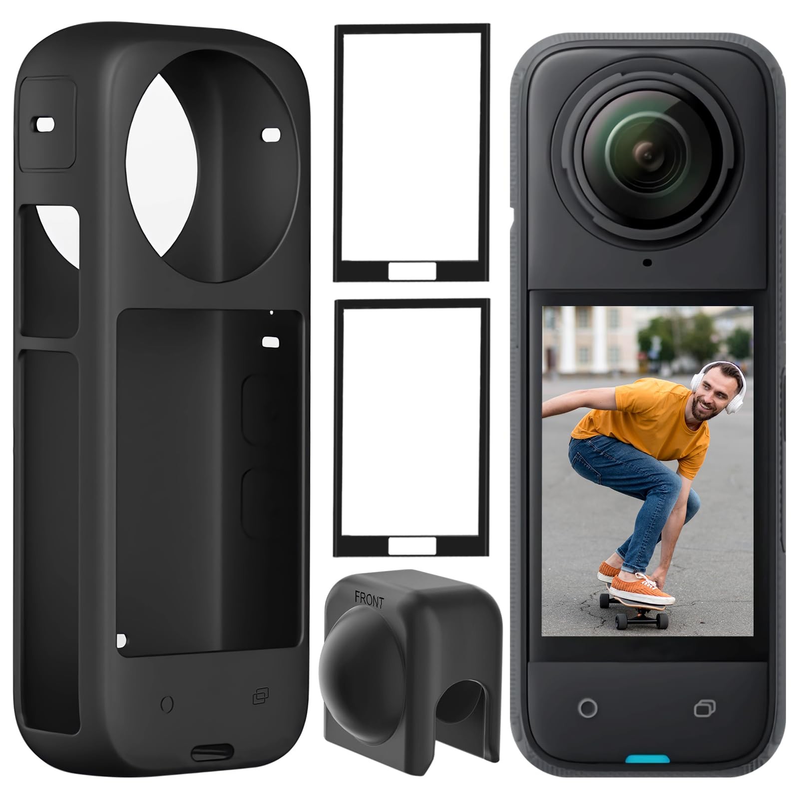 Silicone Protective Case With Lens Cap Screen Protector For Insta360 X4