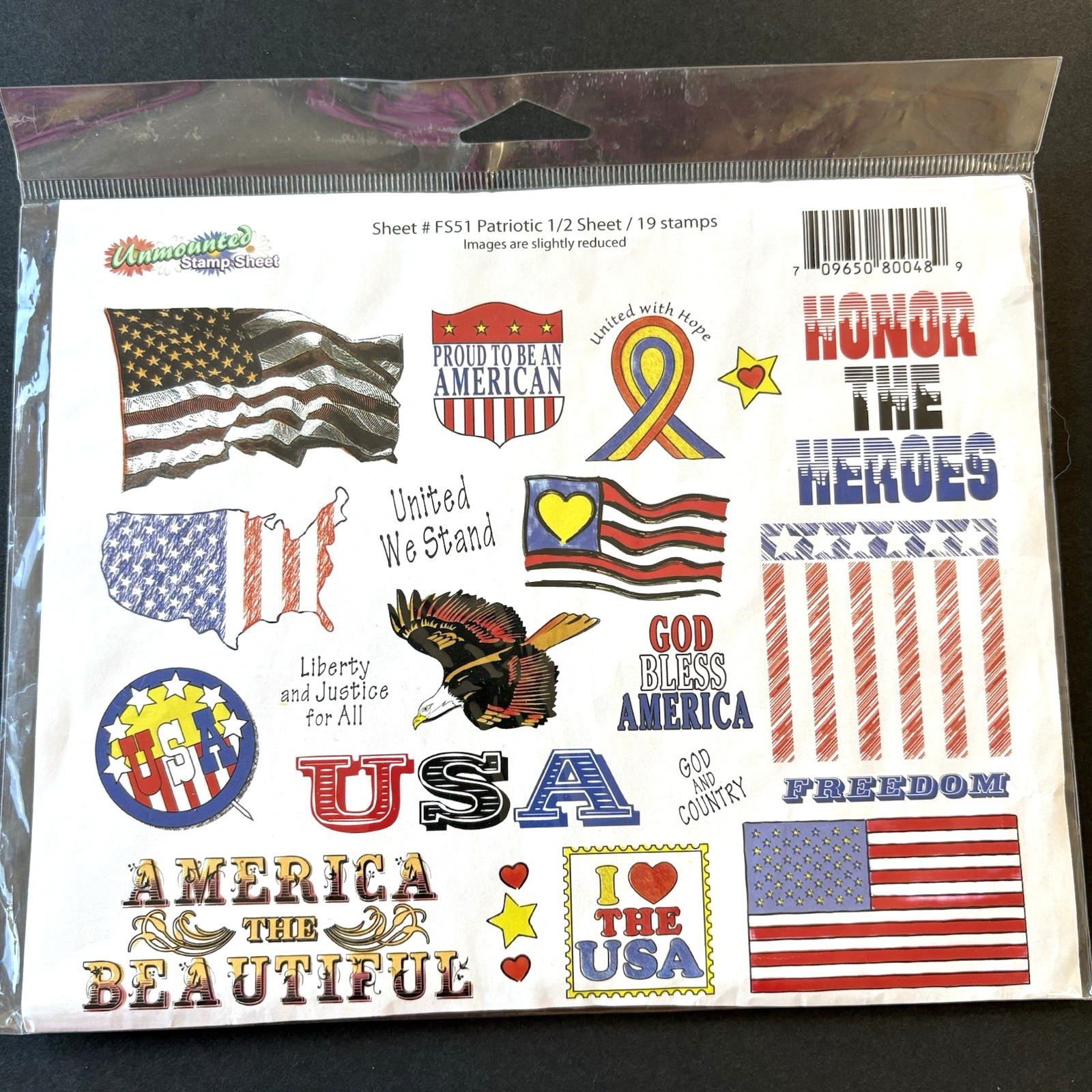 America USA Patriotic Flag Eagle Liberty UM Bare Rubber Stamp Sheet Set of 19