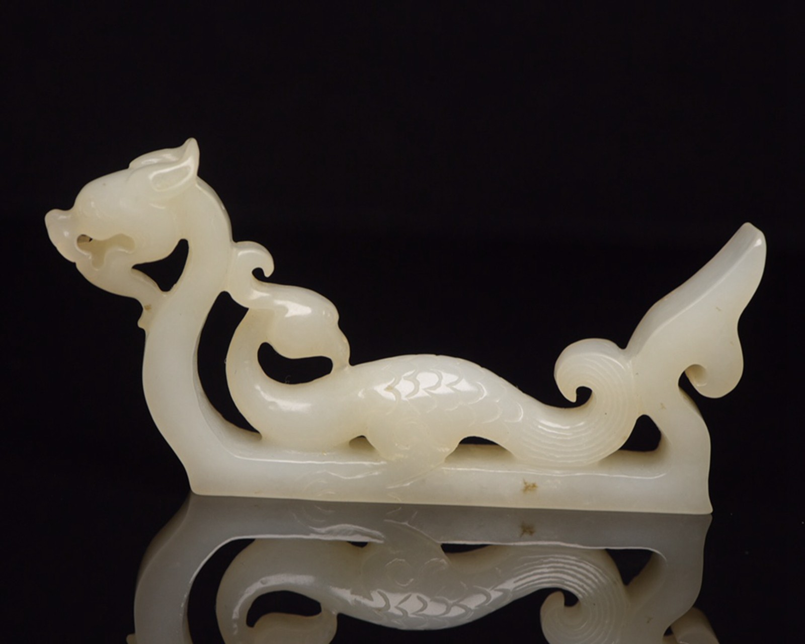 Certified Natural Hetian Jade Hand-carved Exquisite Dragon&Phoenix Statue 30621