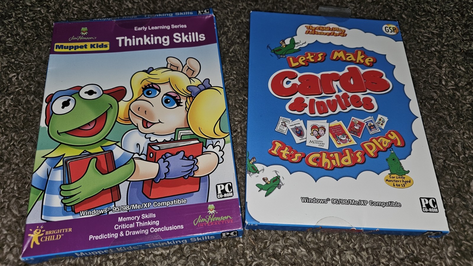 Vintage Kids Educational PC CD-ROM Lot Muppet Kids Thinking Skills + Cards