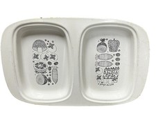 Georges Briard Mid Century Black and White Enamel 13 In Tray Fish and Vege