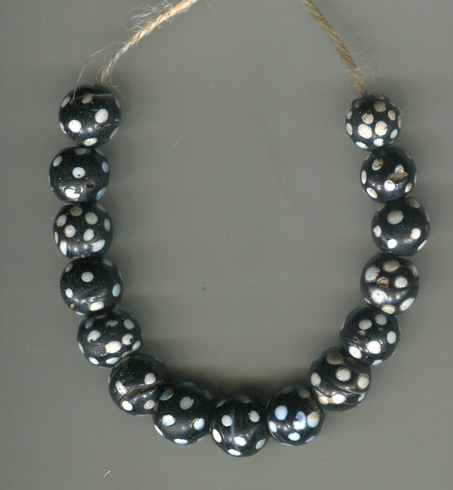 African Trade beads Vintage Antique Venetian old glass beads black skunk eye
