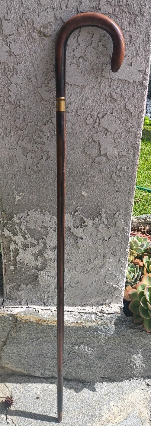 Antique Victorian Hallmarked 14K Gold Collar Crook Cane Walking Stick 35" Bone 