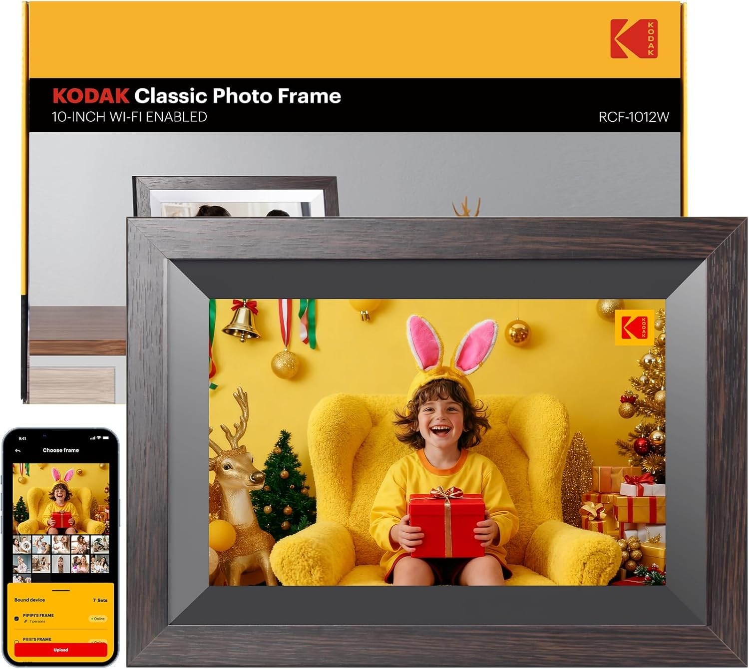 Kodak 10" Wi-Fi Digital Picture Frame, Solid Wood Tone Frame Chocolate RCF-1012W