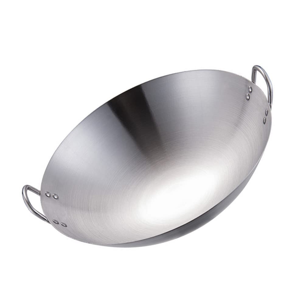 Cabilock Stainless Steel Wok Round Bottom Frying Pan 11 Inch 28x28cm, Silver 