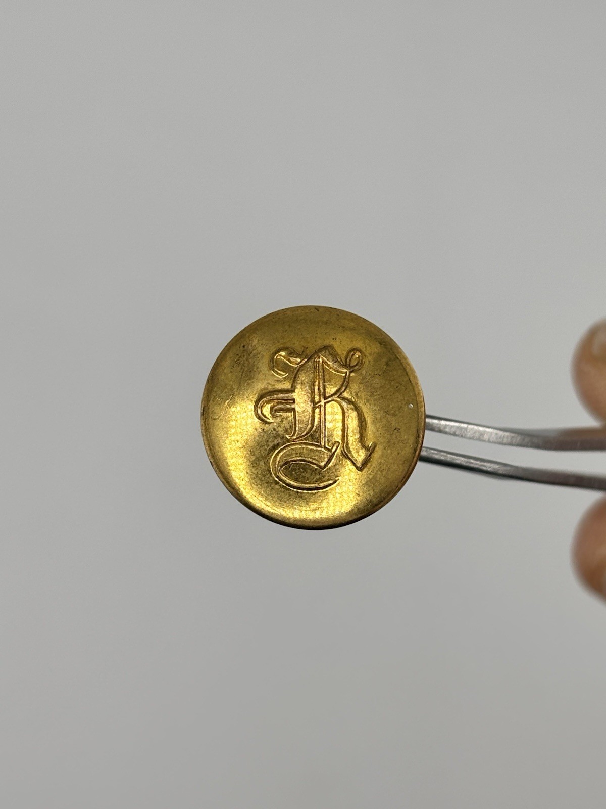 Antique Gilded Brass Livery Button Ornate Monogram Uniform Household Button