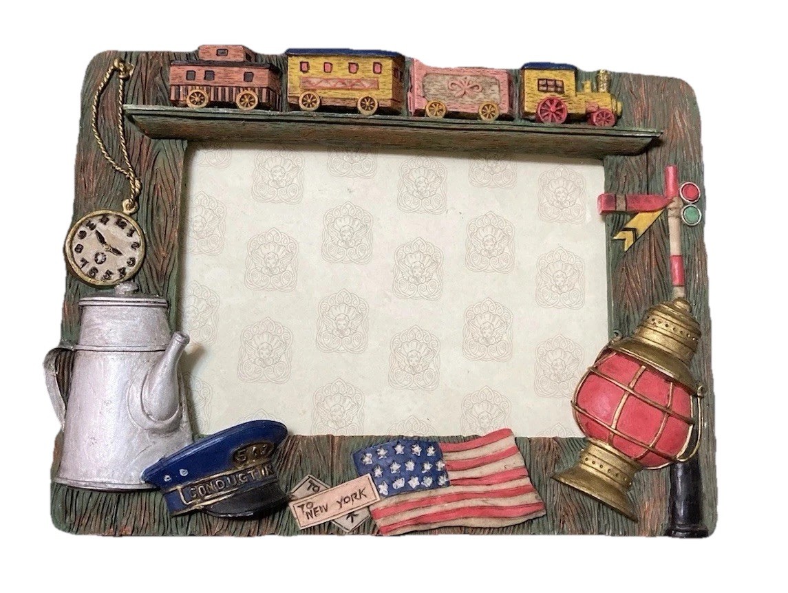 Vintage Train Railroad 3D Picture Frame 5x7 Resin Locomotive Conductor Decor
