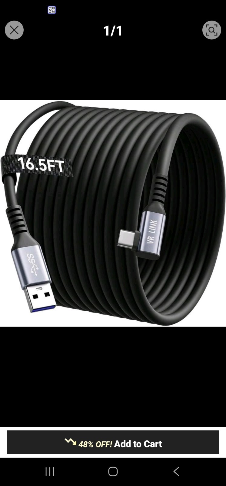 Link Cable 16.5FT Compatible With Oculus Meta Quest 3/3S/Pro/Pico 4/Steam 5Gbps