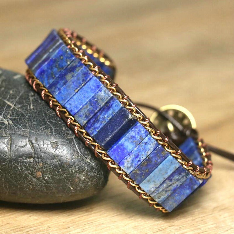 Blue Natural Lapis Lazuli Vintage Handmade Healing Adjustable Braided Bracelet