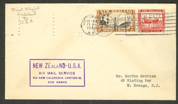 NEW ZEALAND 1940 3' FFC TO USA