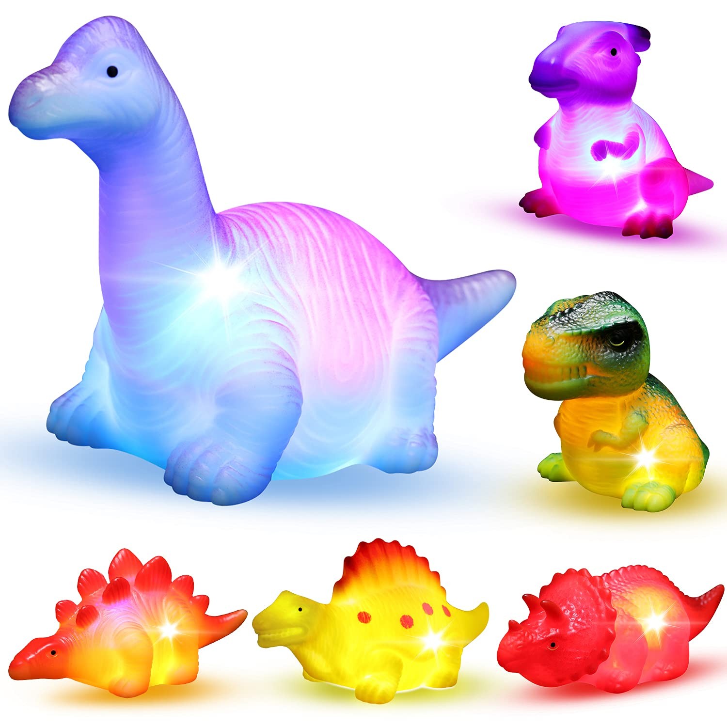 6 Packs Light-Up Floating Dinosaur Bath Toys Set, for Baby Nephew in Christma...