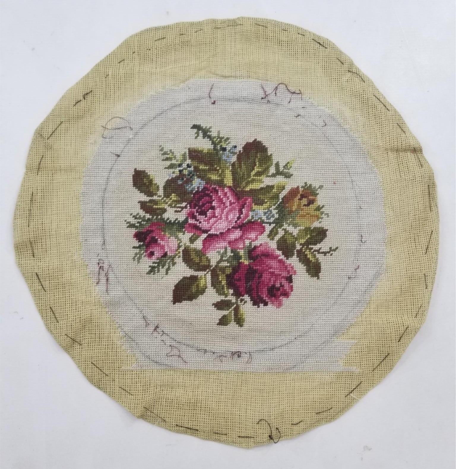 Vintage French Needlepoint Floral Fragment Tapestry 50x50cm