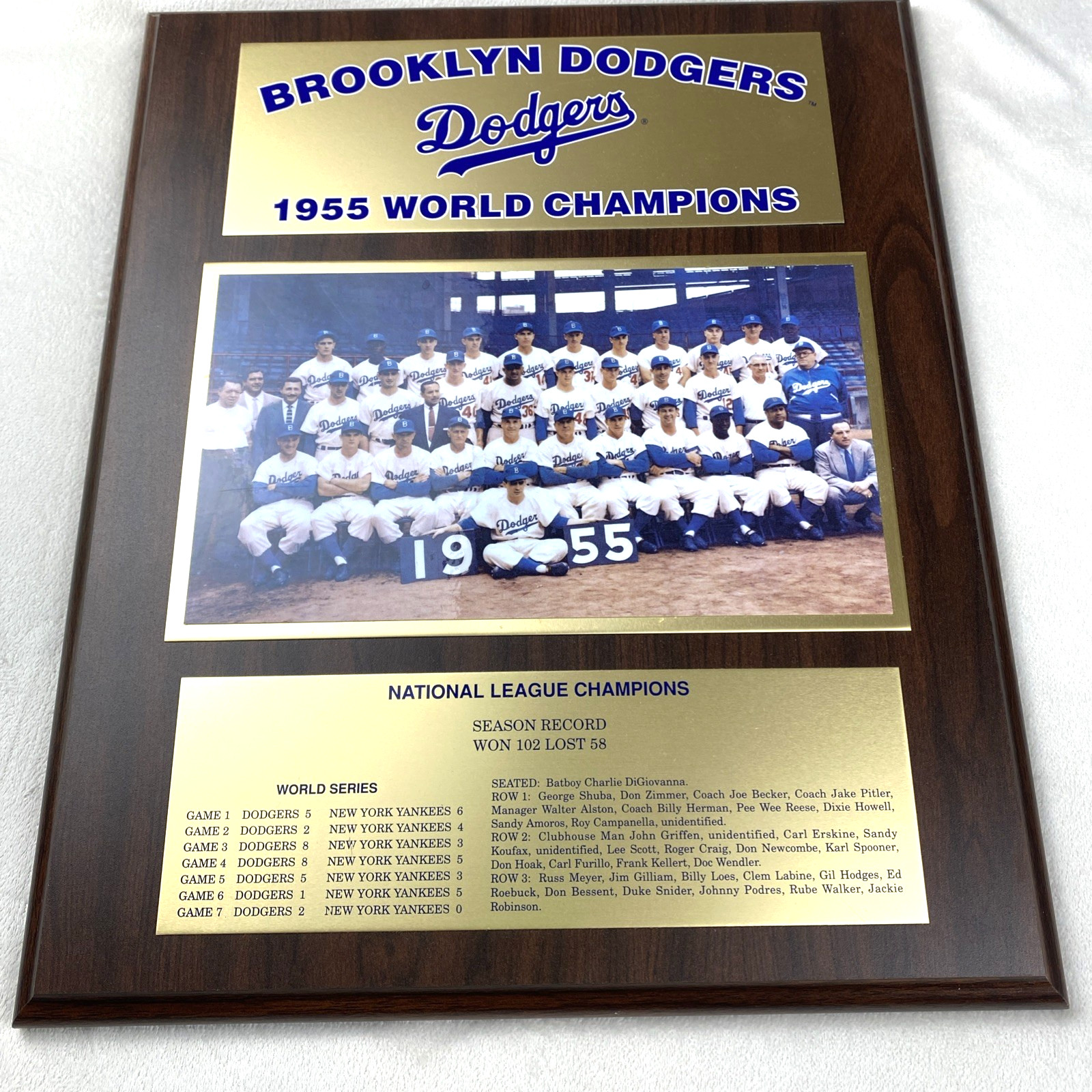1955 Brooklyn Dodgers World Series Championship Team Plaque Robinson Reese READ
