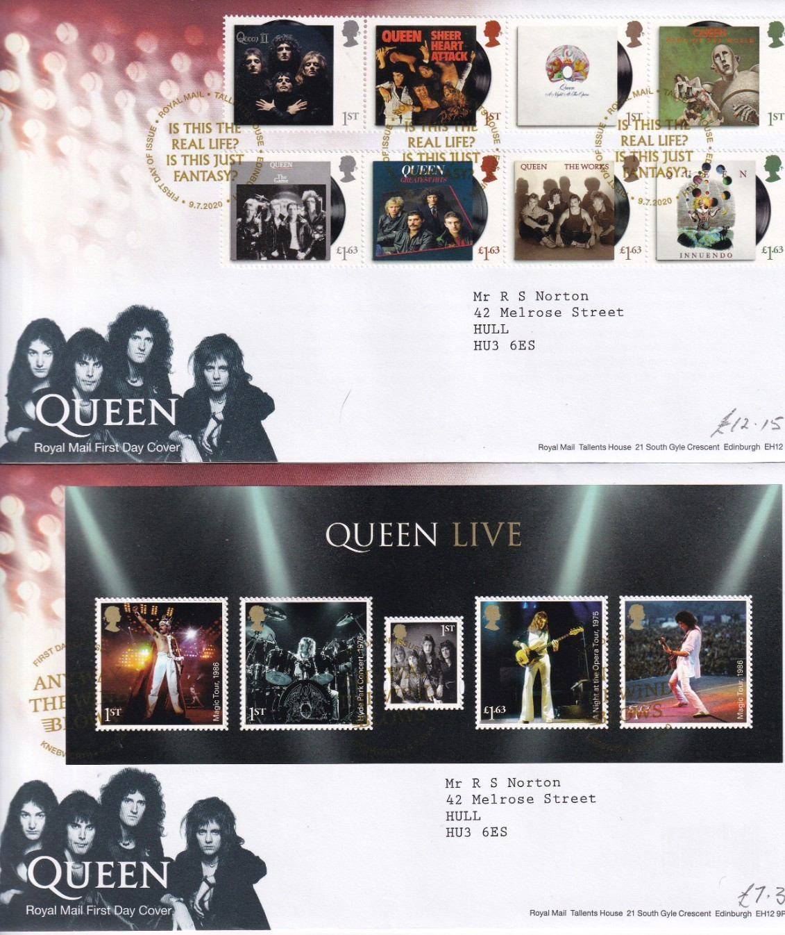 2020 UK 'Queen' First Day Covers (2)                                      (p934)