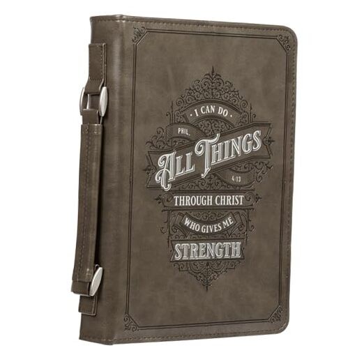  Protective Gray Faux Leather Classic Bible Cover Carry Case: All Things Large