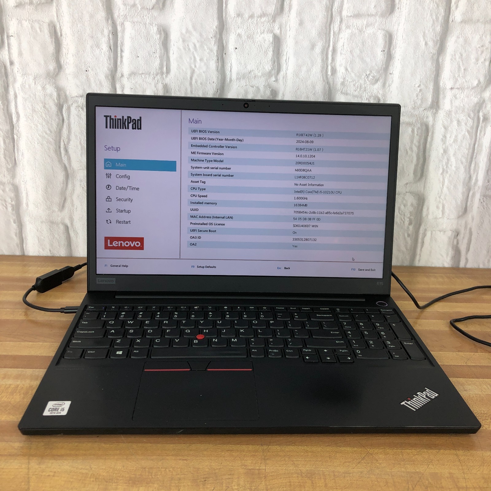 Lenovo ThinkPad E15 – Intel i5‑10210U 15.6" FHD 16GB RAM No SSD (Boots to BIOS)