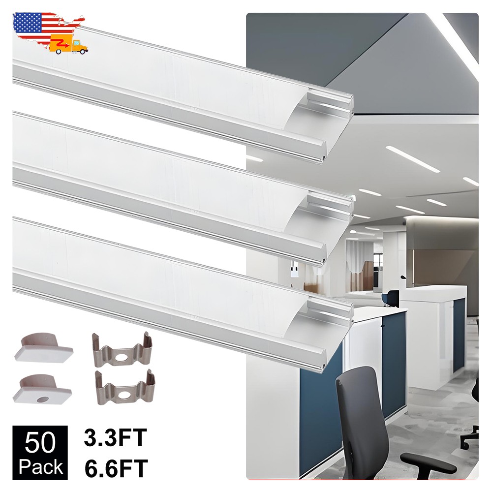 50 Pack 6.6FT/2M Aluminum Channel Diffuser System U Shape With Milky White Cover