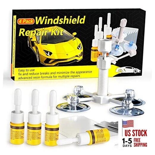 Windshield Repair Kit, 4 Pcs Car Glass Repair Kit Quick Fix for Chips & 