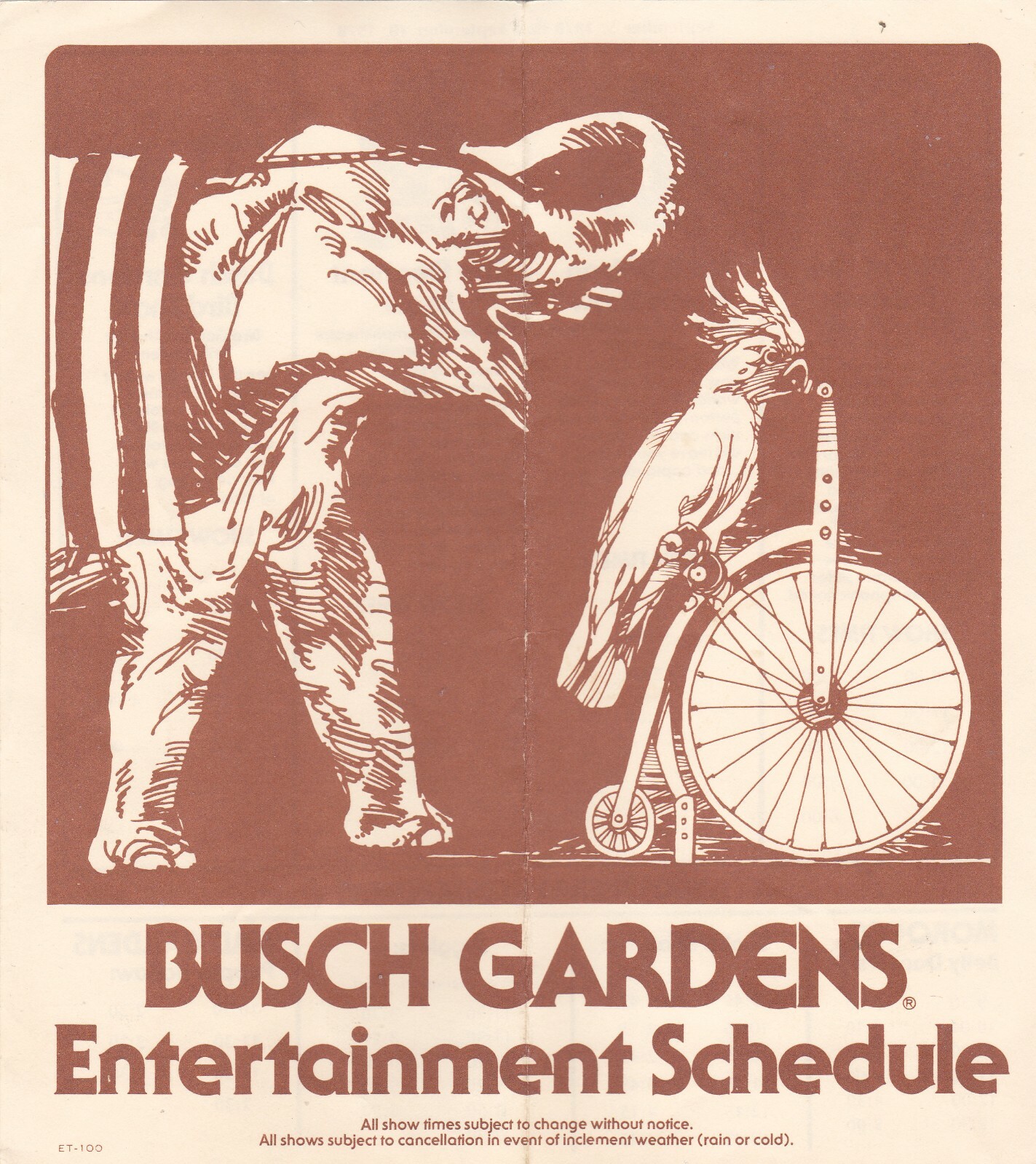 1978 Busch Gardens Entertainment Schedule Brochure