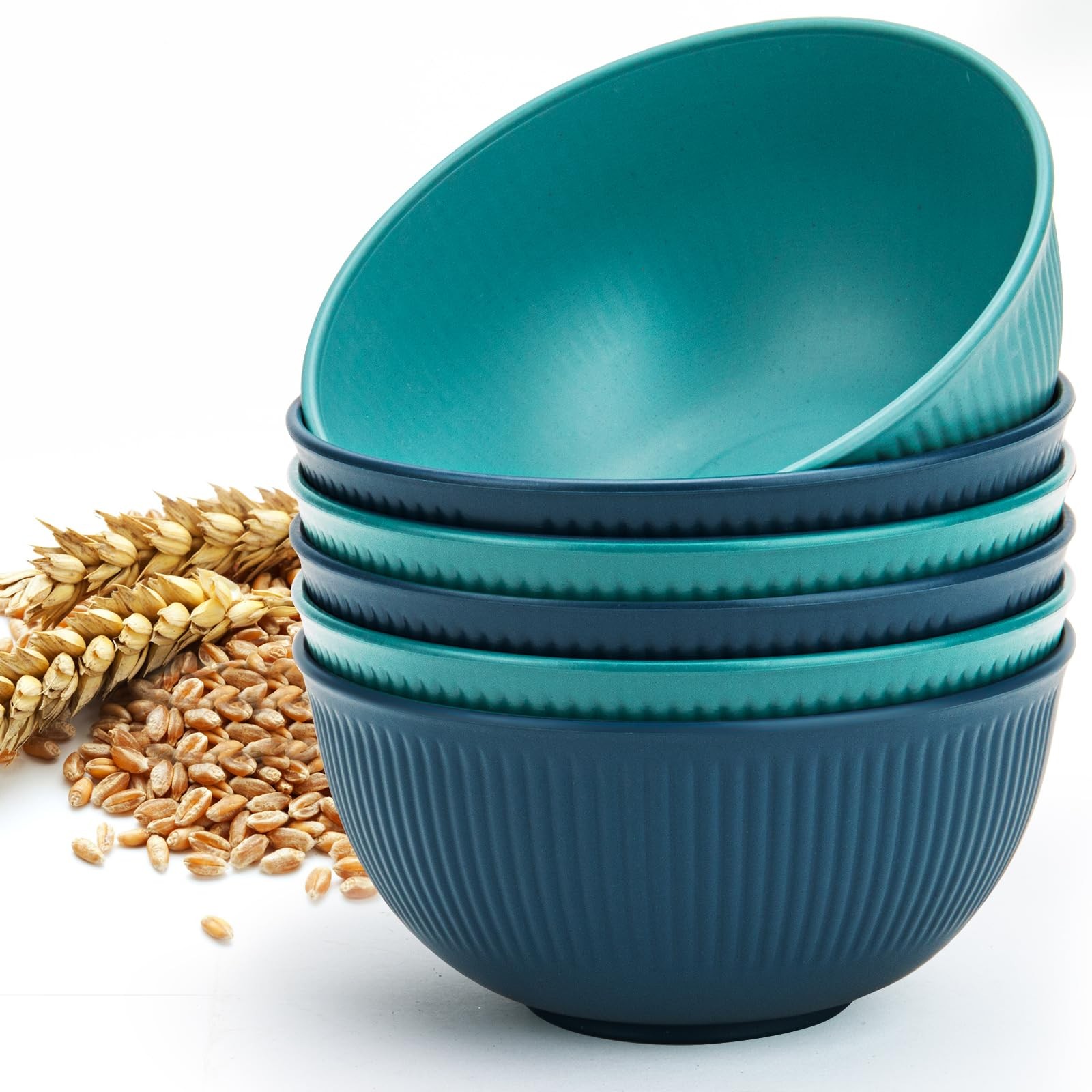 LIANGKEN Unbreakable Cereal Bowls 24 oz, Plastic 24OZ, blue-green 