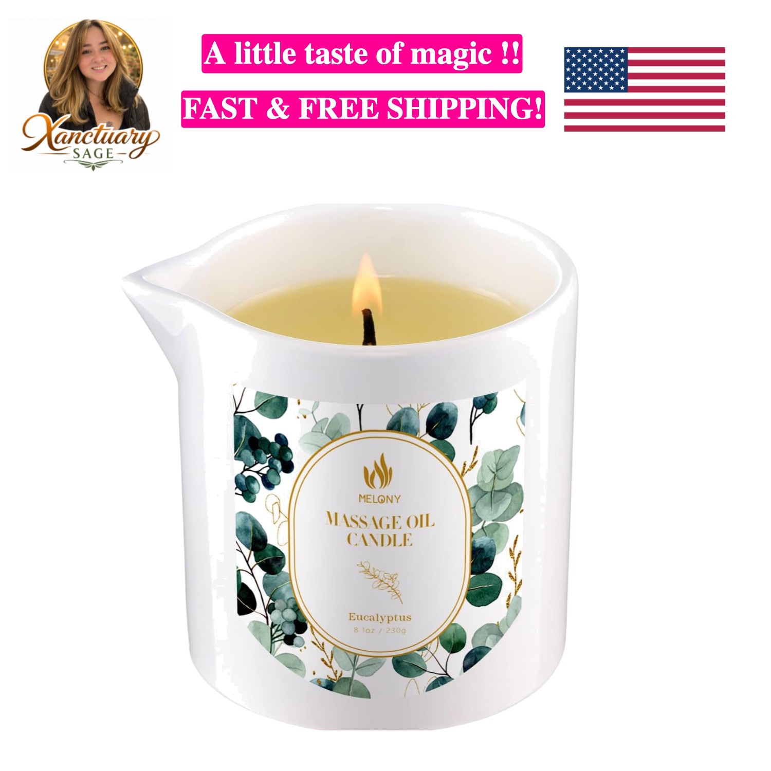 Soy Massage Candle, Essential Oil Infused, 8.1OZ, Low Temp Body Oil, Intensiv...